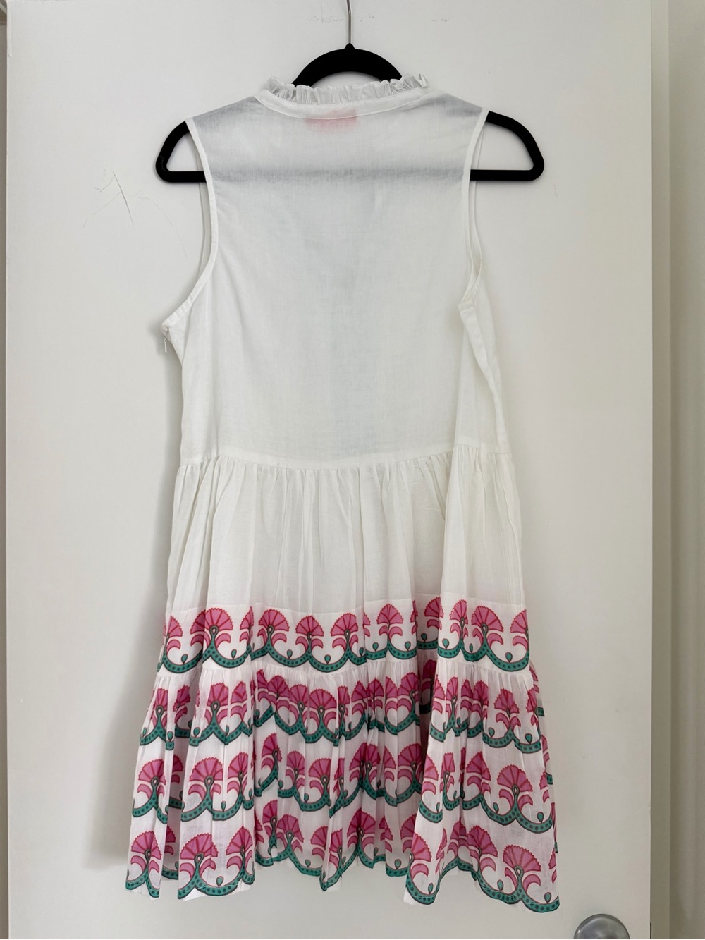 Oliphant White Cotton sleeveless dress with Pink and teal Floral detail Sz M - Picture 4 of 5